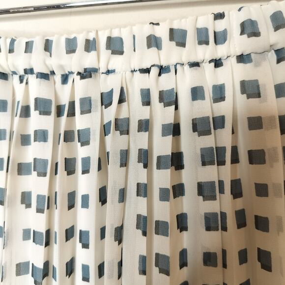 Uniqlo Pleated Midi Skirt Geometric White Blue Chiffon - Picture 5 of 8